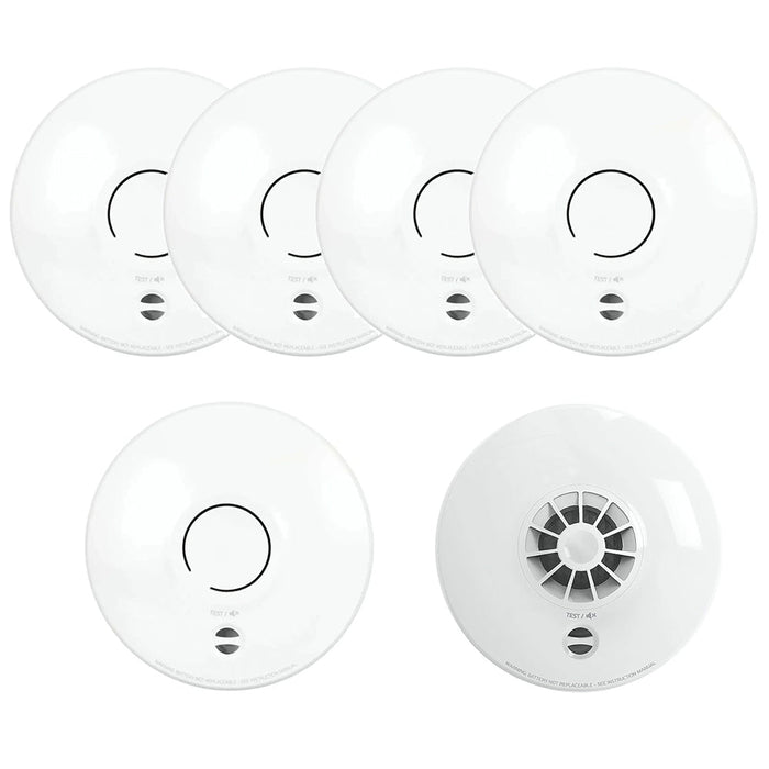 FireAngel Mains Powered SM-SN-1 5x Multi-Sensor Smoke & HM-SN-1 1x Heat Alarm with 10Yr Battery Lithium Back-up