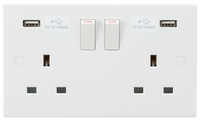 Knightsbridge SN9904 White Square Edge 13A 2G Switched Socket + 2xUSB 5V DC 3.1A