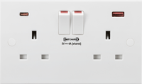 Knightsbridge SN9909 White Square Edge 13A 2G DP Switched Socket + 2xUSB(A + C) FAST