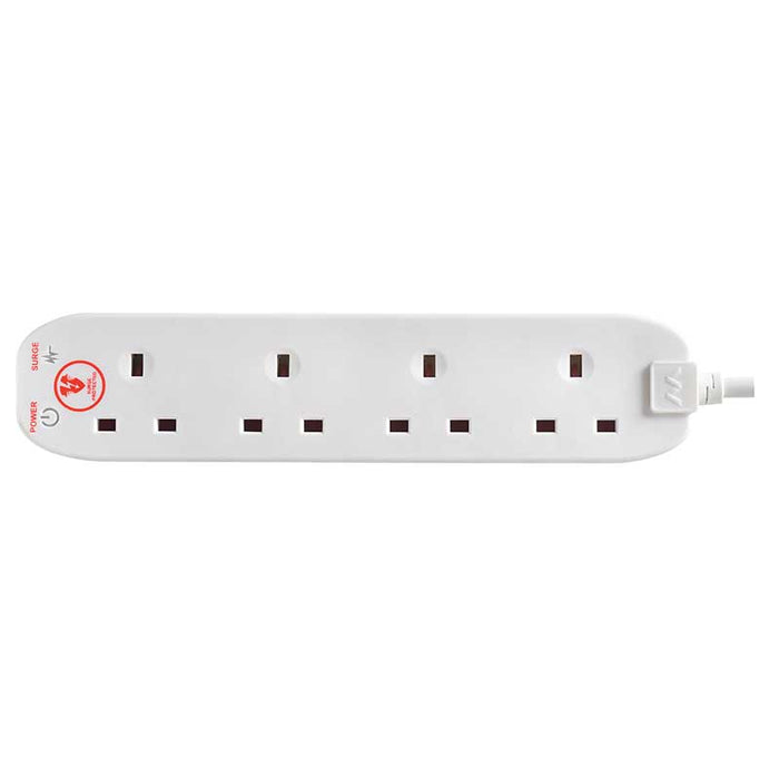 Masterplug 4 Socket 4m 13A Surge Extension Lead White - westbasedirect.com