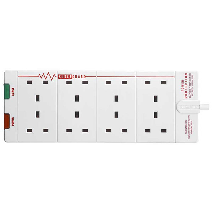 Masterplug 8 Socket 2m 13A Surge Extension Lead White - westbasedirect.com