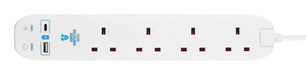 Masterplug SRGUAC1044N 4 Socket 4m 13A Surge Extension Lead + USB A+C White - westbasedirect.com