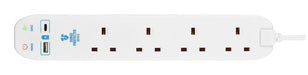 Masterplug SRGUAC1044N 4 Socket 4m 13A Surge Extension Lead + USB A+C White - westbasedirect.com