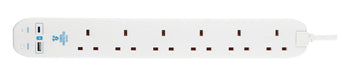 Masterplug SRGUAC106210N 6 Socket 2m 13A Surge Extension Lead + USB A+C White - westbasedirect.com