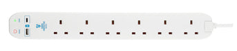Masterplug SRGUAC106210N 6 Socket 2m 13A Surge Extension Lead + USB A+C White - westbasedirect.com