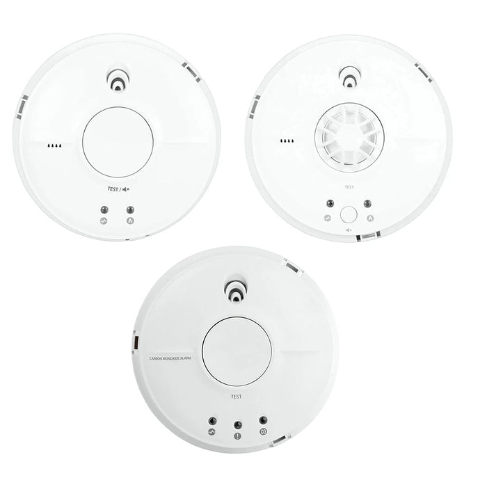 FireAngel Mains Powered SW1-PF-T 1x Optical Smoke, HW1-PF-T 1x Heat & CW1-PF-T 1x CO Alarm with Replaceable 9V Battery Back-up