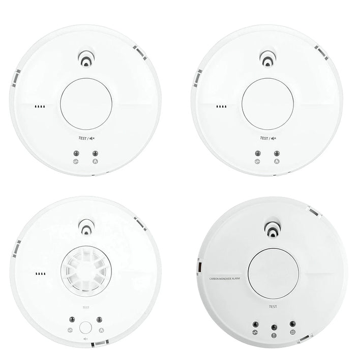 FireAngel Mains Powered SW1-PF-T 2x Optical Smoke, HW1-PF-T 1x Heat & CW1-PF-T 1x CO Alarm with Replaceable 9V Battery Back-up