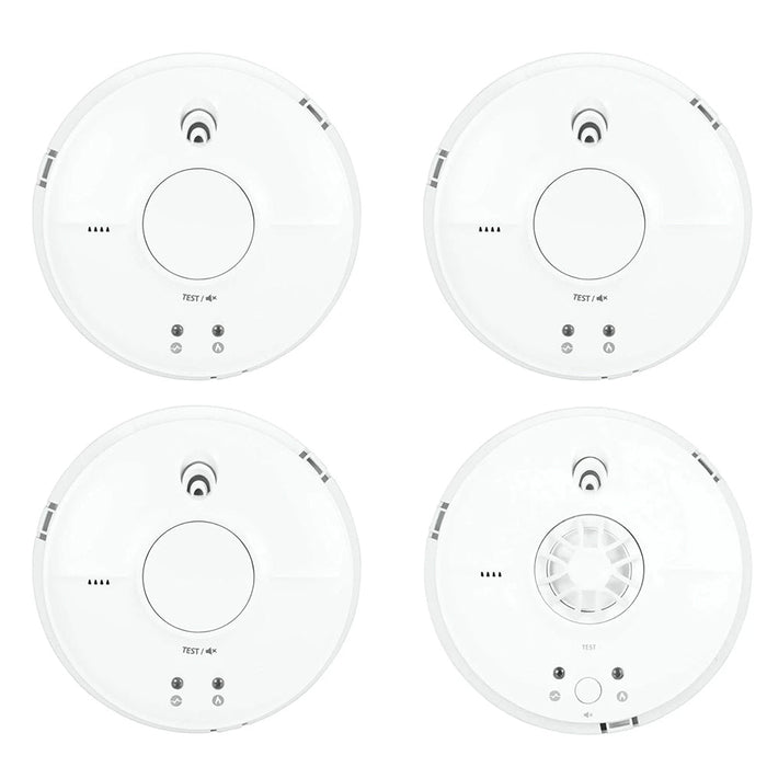 FireAngel Mains Powered SW1-PF-T 3x Optical Smoke & HW1-PF-T 1x Heat Alarm with Replaceable 9V Battery Back-up