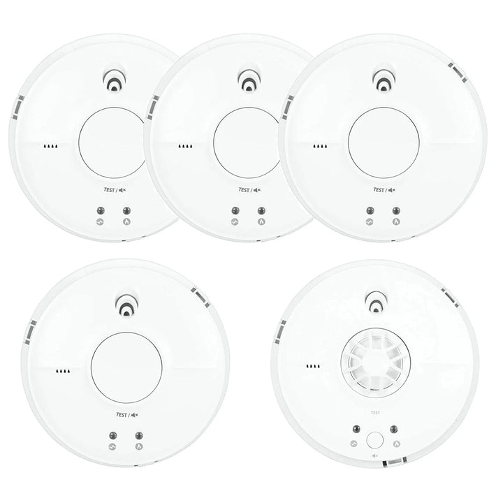 FireAngel Mains Powered SW1-PF-T 4x Optical Smoke & HW1-PF-T 1x Heat Alarm with Replaceable 9V Battery Back-up