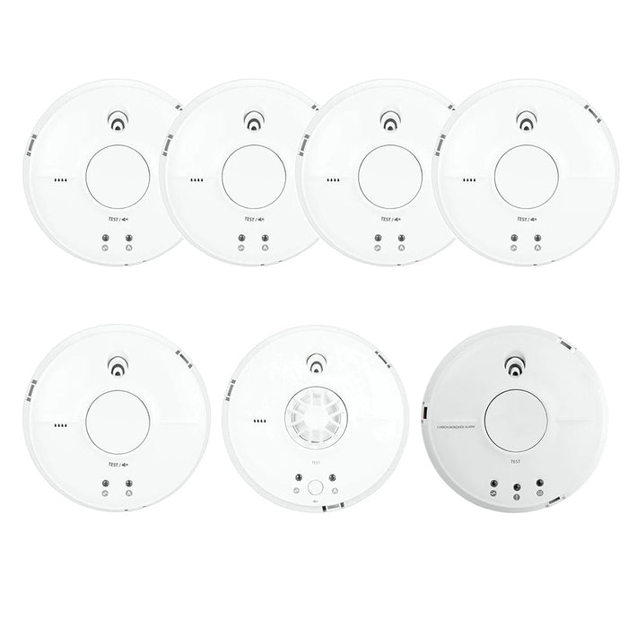 FireAngel Mains Powered SW1-PF-T 5x Optical Smoke, HW1-PF-T 1x Heat & CW1-PF-T 1x CO Alarm with Replaceable 9V Battery Back-up