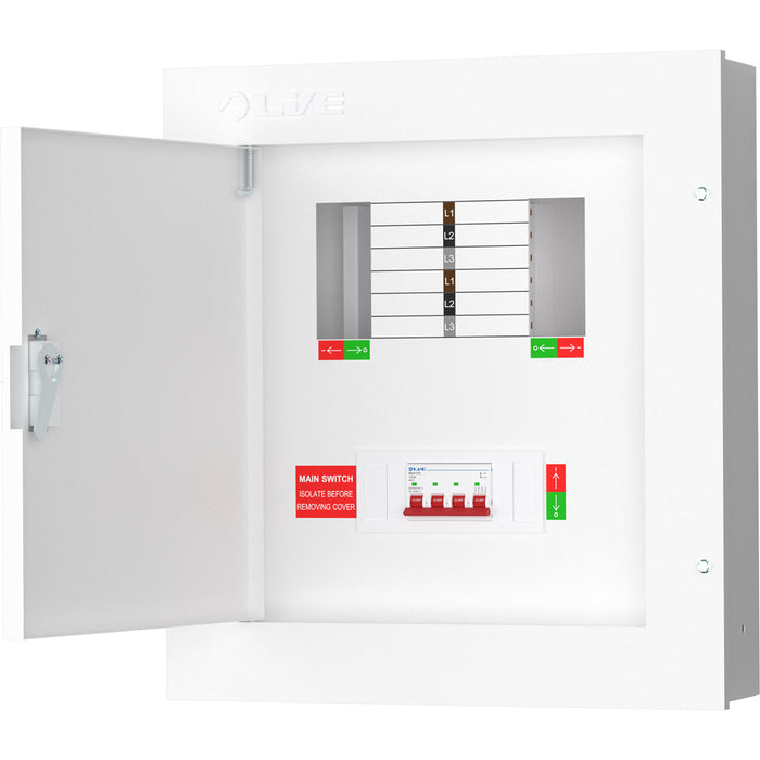 LIVE Electrical TPN04-125 4 Way TP&N Distribution Board with 4 Pole 125A Main Switch Incomer