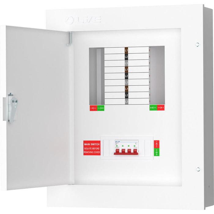 LIVE Electrical TPN06-125 6 Way TP&N Distribution Board with 4 Pole 125A Main Switch Incomer
