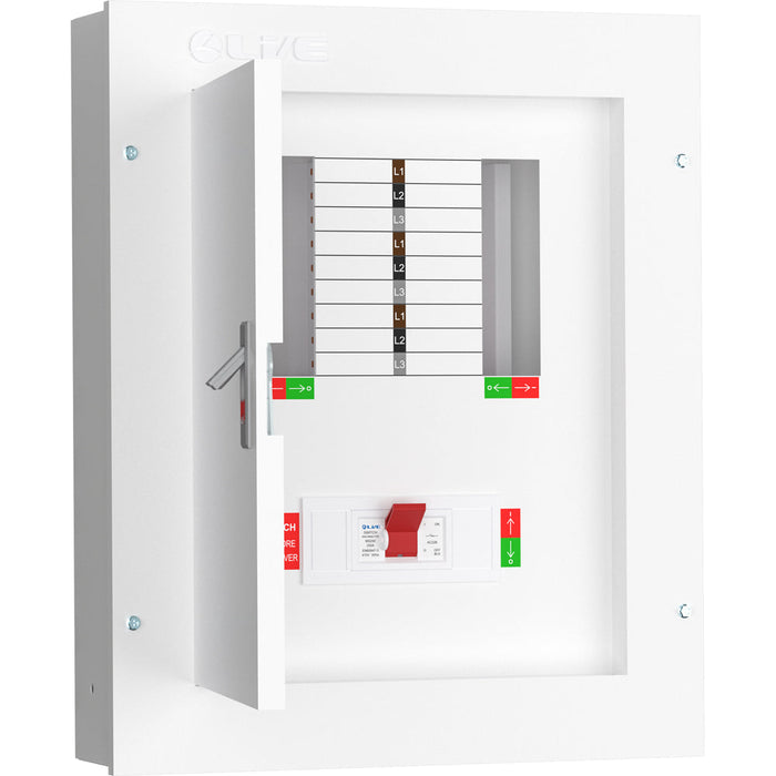LIVE Electrical TPN06-250 6 Way TP&N Distribution Board with 3 Pole 250A Main Switch Incomer