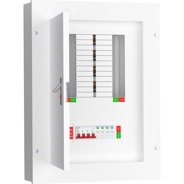 LIVE Electrical TPN08-125S TPN08-125S 8 Way TP&N Distribution Board with 4 Pole 125A Main Switch Incomer & 20/40kA DP SPD
