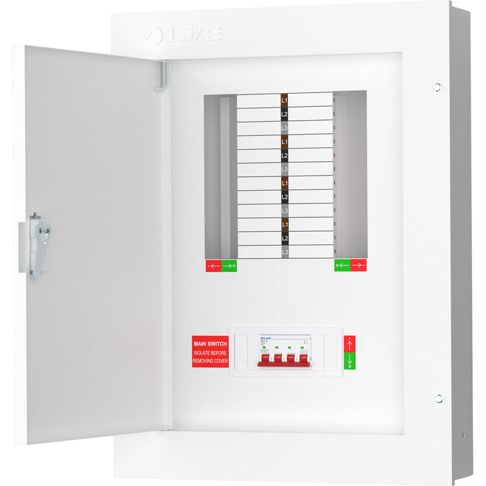 LIVE Electrical TPN08-125 8 Way TP&N Distribution Board with 4 Pole 125A Main Switch Incomer