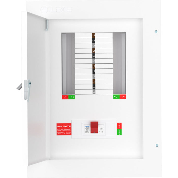 LIVE Electrical TPN08-250 TPN08-250 8 Way TP&N Distribution Board with 3 Pole 250A Main Switch Incomer