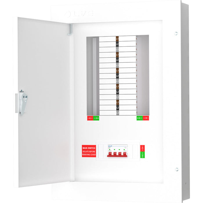 LIVE Electrical TPN10-125 10 Way TP&N Distribution Board with 4 Pole 125A Main Switch Incomer