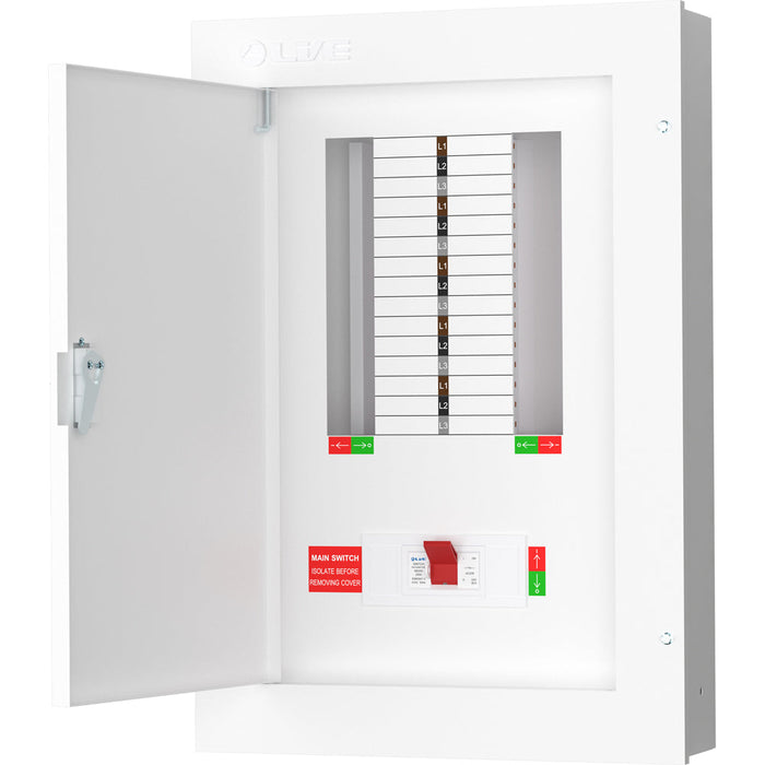 LIVE Electrical TPN10-250 10 Way TP&N Distribution Board with 3 Pole 250A Main Switch Incomer