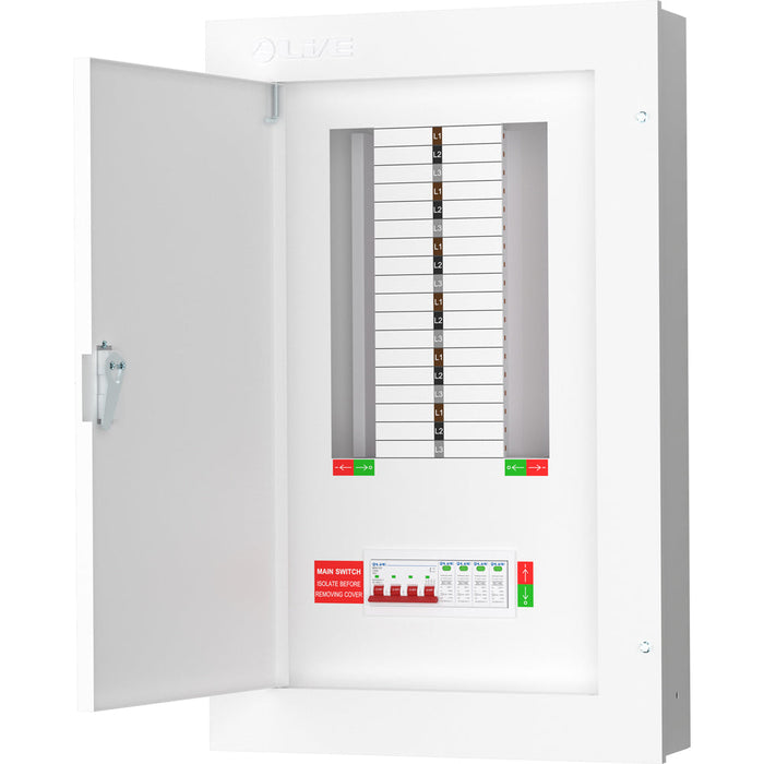 LIVE Electrical TPN12-125S TPN12-125S 12 Way TP&N Distribution Board with 4 Pole 125A Main Switch Incomer & 20/40kA DP SPD