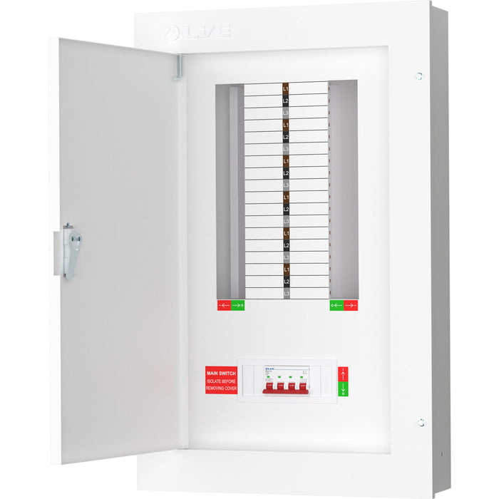 LIVE Electrical TPN12-125 12 Way TP&N Distribution Board with 4 Pole 125A Main Switch Incomer