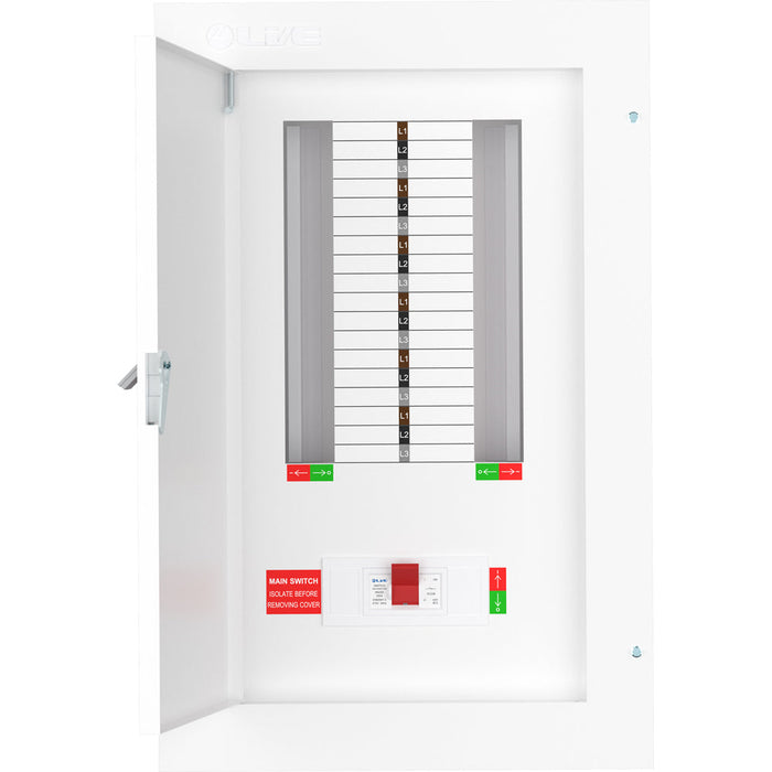 LIVE Electrical TPN12-250 TPN12-250 12 Way TP&N Distribution Board with 3 Pole 250A Main Switch Incomer