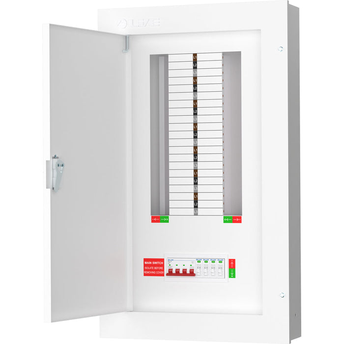 LIVE Electrical TPN14-125S TPN14-125S 14 Way TP&N Distribution Board with 4 Pole 125A Main Switch Incomer & 20/40kA DP SPD