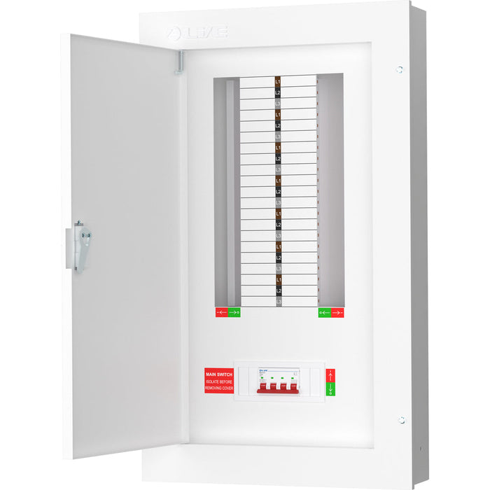 LIVE Electrical TPN14-125 14 Way TP&N Distribution Board with 4 Pole 125A Main Switch Incomer