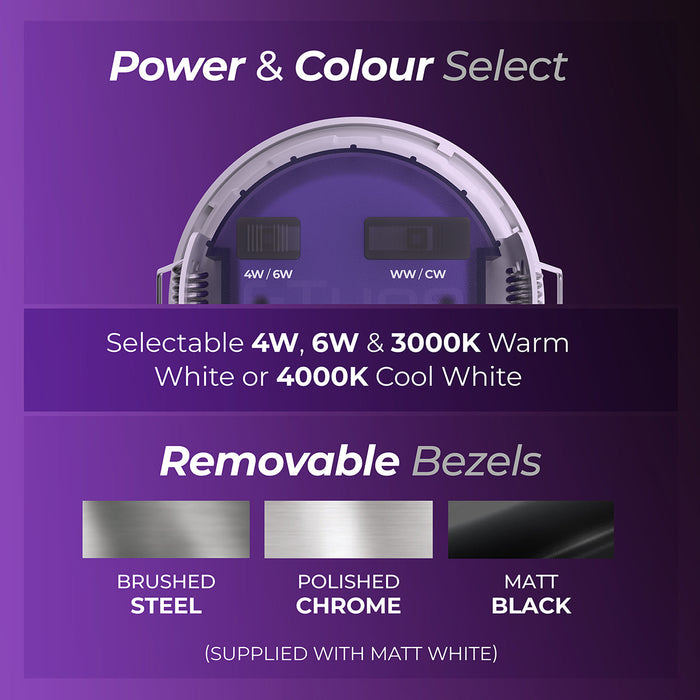 Luceco UTR6WD2W FType Ultra 4W/6W 690lm Power Change & CCT Change 3000K/4000K Dim2Warm Dimmable IP65 White - Regressed - westbasedirect.com