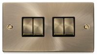 Click Deco VPAB414BK Victorian 10AX Ingot 4-Gang 2-Way Plate Switch - Antique Brass (Black)