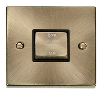 Click Deco VPAB520BK Victorian 10A Ingot 3 Pole Fan Isolation Plate Switch - Antique Brass (Black)