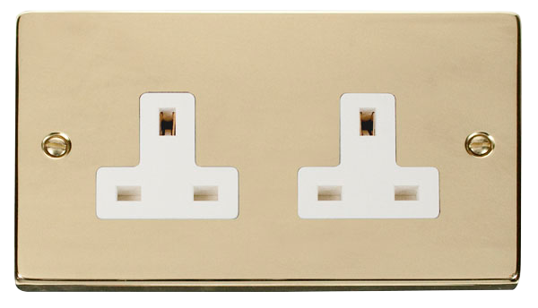 Click Deco VPBR032WH Victorian 2G 13A Unswitched Socket - Polished Brass (White) - westbasedirect.com