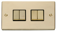 Click Deco VPBR414BK Victorian 10AX Ingot 4-Gang 2-Way Plate Switch - Polished Brass (Black)