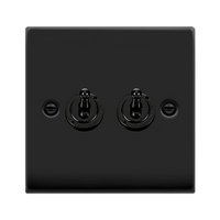 Click Deco VPMB422 Victorian 10AX 2-Gang 2-Way Toggle Plate Switch - Matt Black