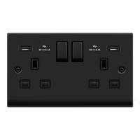 Click Deco VPMB580BK Victorian 13A Ingot 2G Switched Socket + 2x2.1A USB - Matt Black (Black)