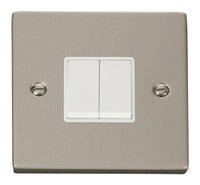 Click Deco VPPN012WH Victorian 10AX 2-Gang 2-Way Plate Switch - Pearl Nickel (White)