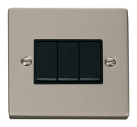 Click Deco VPPN013BK Victorian 10AX 3-Gang 2-Way Plate Switch - Pearl Nickel (Black)