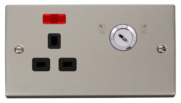 Click Deco VPPN655BK Victorian 13A Ingot 1G DP Key Lockable Switched Socket + Neon - Pearl Nickel (Black) - westbasedirect.com