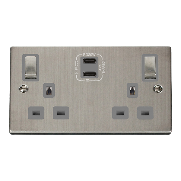 Buy Click Deco VPSS596GY Victorian 'Ingot' 13A 2 Gang Switched Safety ...