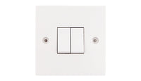 Deta Vimark VS1204 White Moulded Square Edge 2 Gang 2 Way 10AX Plate Switch