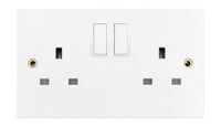 Deta Vimark VS1209SPR White Moulded Square Edge 2 Gang 13A Switched Socket SP Recessed Switch