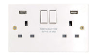Deta Vimark VS1286 White Moulded Square Edge 13A 2 Gang Switched Socket SP with 2x Type-A USB Ports (3.1A)