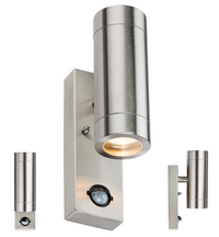 Knightsbridge WALL4LSS 230V IP44 2 x GU10 Stainless Steel Up/Down Wall Light with PIR