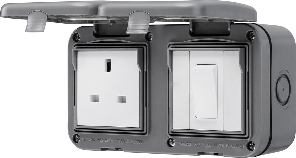 BG WPB21 Weatherproof IP55 13A 1G UK Socket + 1G Switch - westbasedirect.com