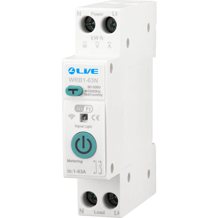 LIVE Electrical WRB1-63N WiFi Metering Switch with VA & RCD Protection