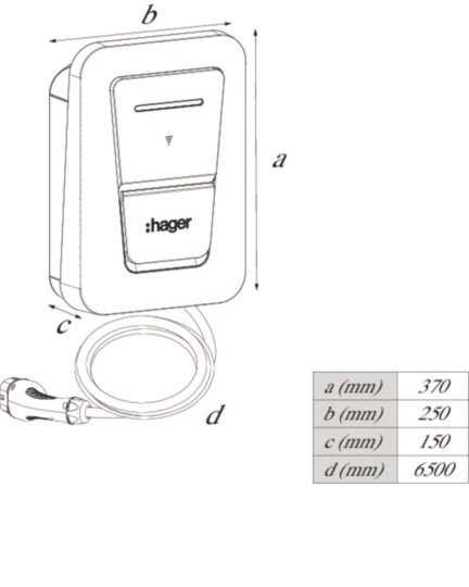 Hager XVU107CCT-MO Witty One 7kW Single Phase EV Charger Tethered 6.5m