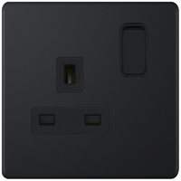 Selectric 5MPLUS-821 5M-PLUS Screwless 1 Gang 13A Switched DP Socket Outlet - Matt Black, Black Insert