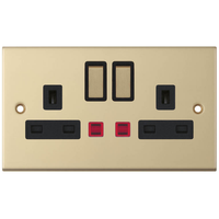 Selectric DSL824 5M 2 Gang 13A Switched DP Socket Outlet with Neon - Satin Brass, Black Insert