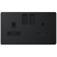 Selectric 5MPLUS-822 5M-PLUS Screwless 2 Gang 13A Switched DP Socket Outlet with 2 Earth Terminals - Matt Black, Black Insert