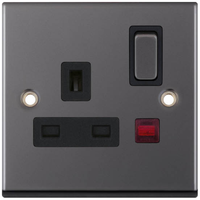 Selectric 7MPRO-423 7M-PRO 1 Gang 13A Switched DP Socket Outlet with Neon - Black Nickel, Black Insert