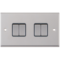 Selectric 7MPRO-704 7M-PRO 4 Gang 2 Way 10AX Plate Switch - Satin Chrome, Grey Insert